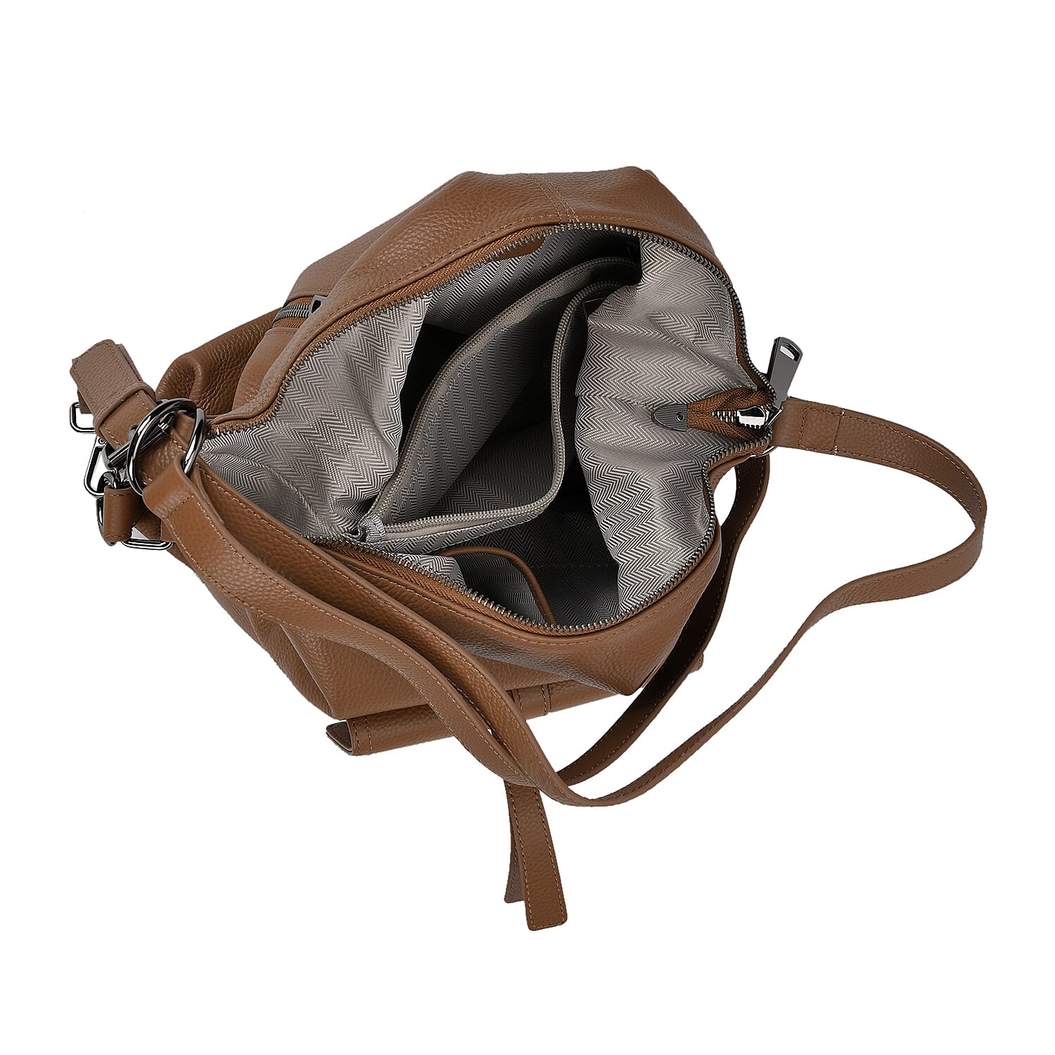 100% Genuine Leather 2-in-1 Crossbody Bag with Adjustable Shoulder Strap - Khaki