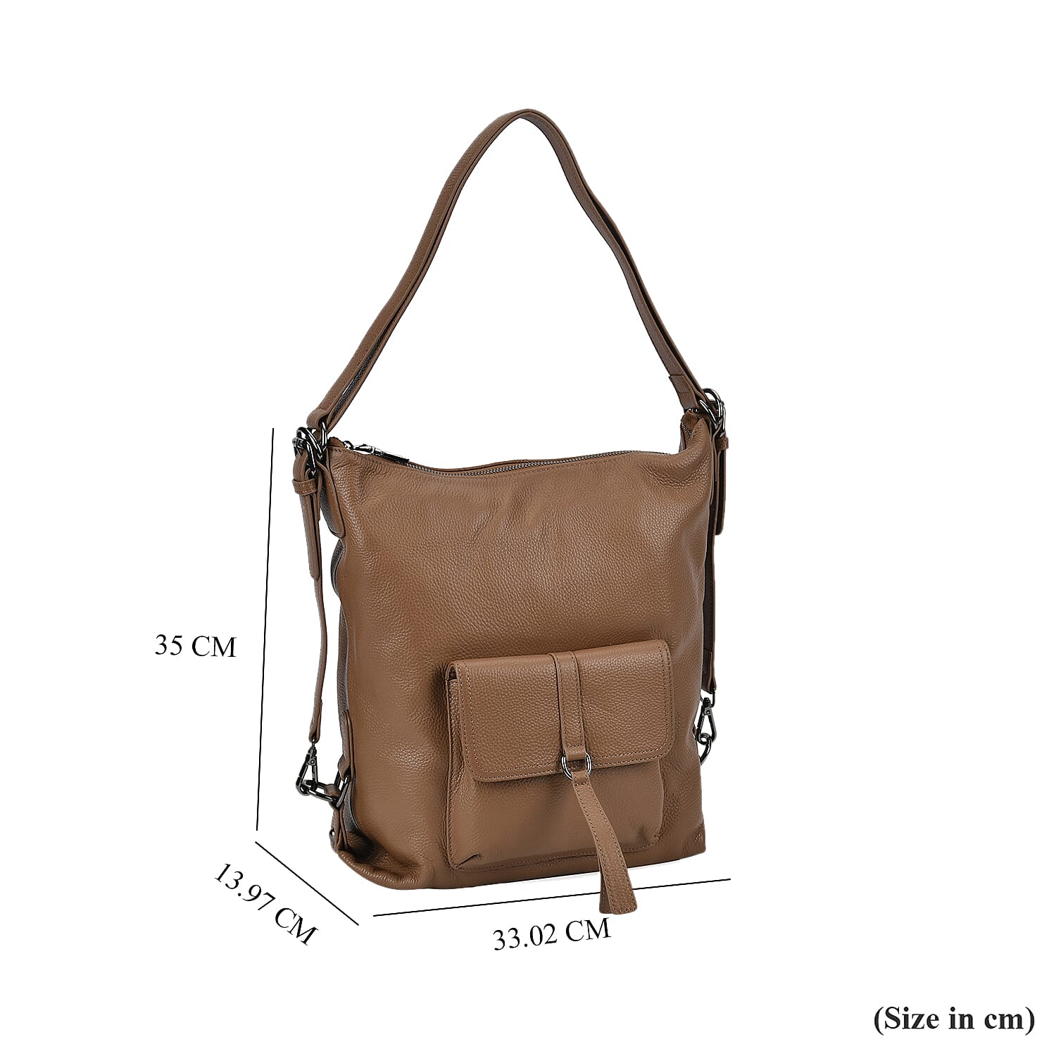 100% Genuine Leather 2-in-1 Crossbody Bag with Adjustable Shoulder Strap - Khaki