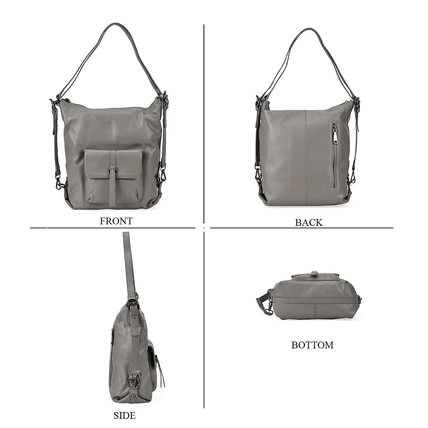 100% Genuine Leather 2-in-1 Crossbody Bag with Adjustable Shoulder Strap - Grey