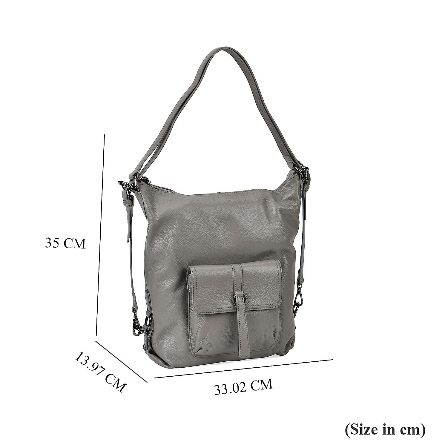 100% Genuine Leather 2-in-1 Crossbody Bag with Adjustable Shoulder Strap - Grey