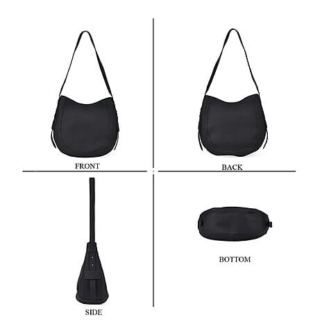 Genuine Leather Solid Pattern Crossbody Bag with Adjustable Shoulder - Black