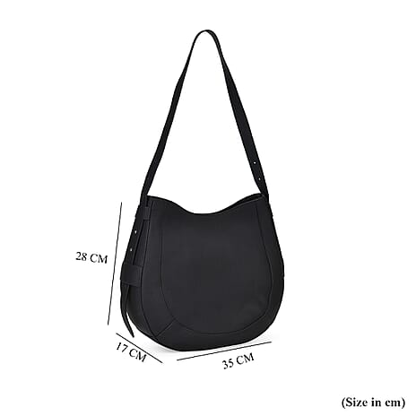 Genuine Leather Solid Pattern Crossbody Bag with Adjustable Shoulder - Black