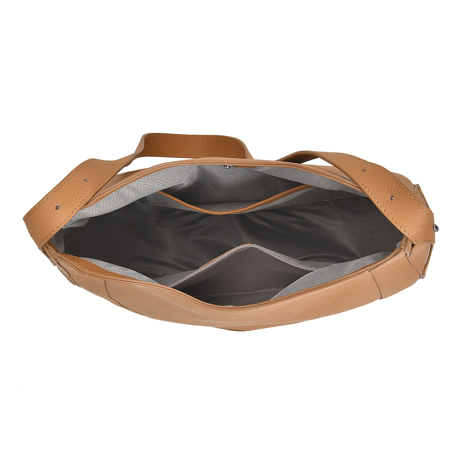 100% Genuine Leather U-shaped Crossbody Bag with Zipped Closure & Adjustable shoulder Strap - Tan