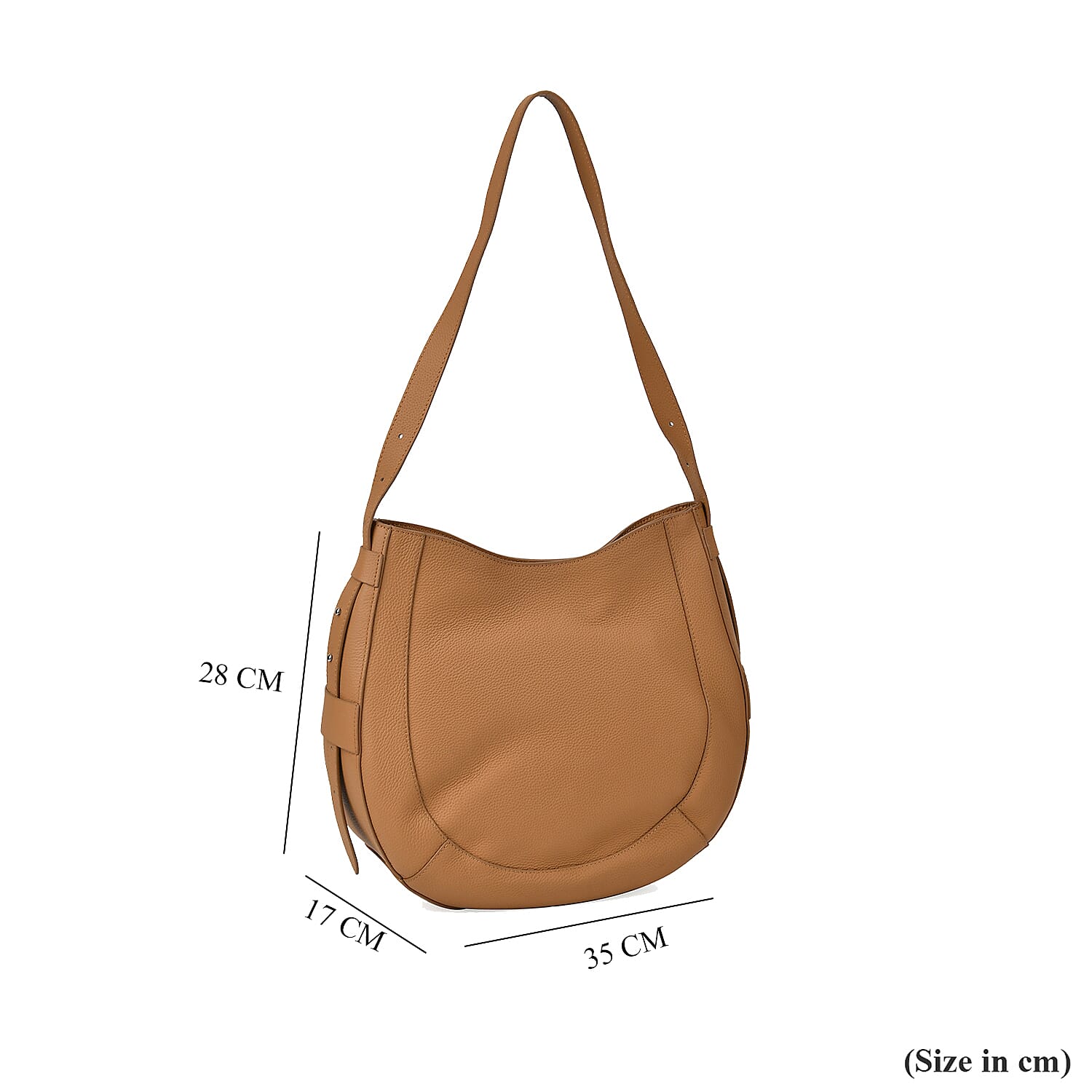 100% Genuine Leather U-shaped Crossbody Bag with Zipped Closure & Adjustable shoulder Strap - Tan