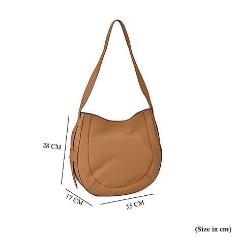 Genuine Leather Solid Pattern Crossbody Bag with Adjustable Shoulder - Tan