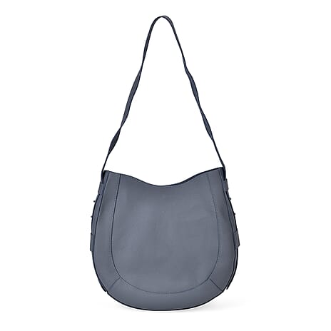 100% Genuine Leather U-shaped Crossbody Bag with Zipped Closure & Adjustable shoulder Strap - Blue
