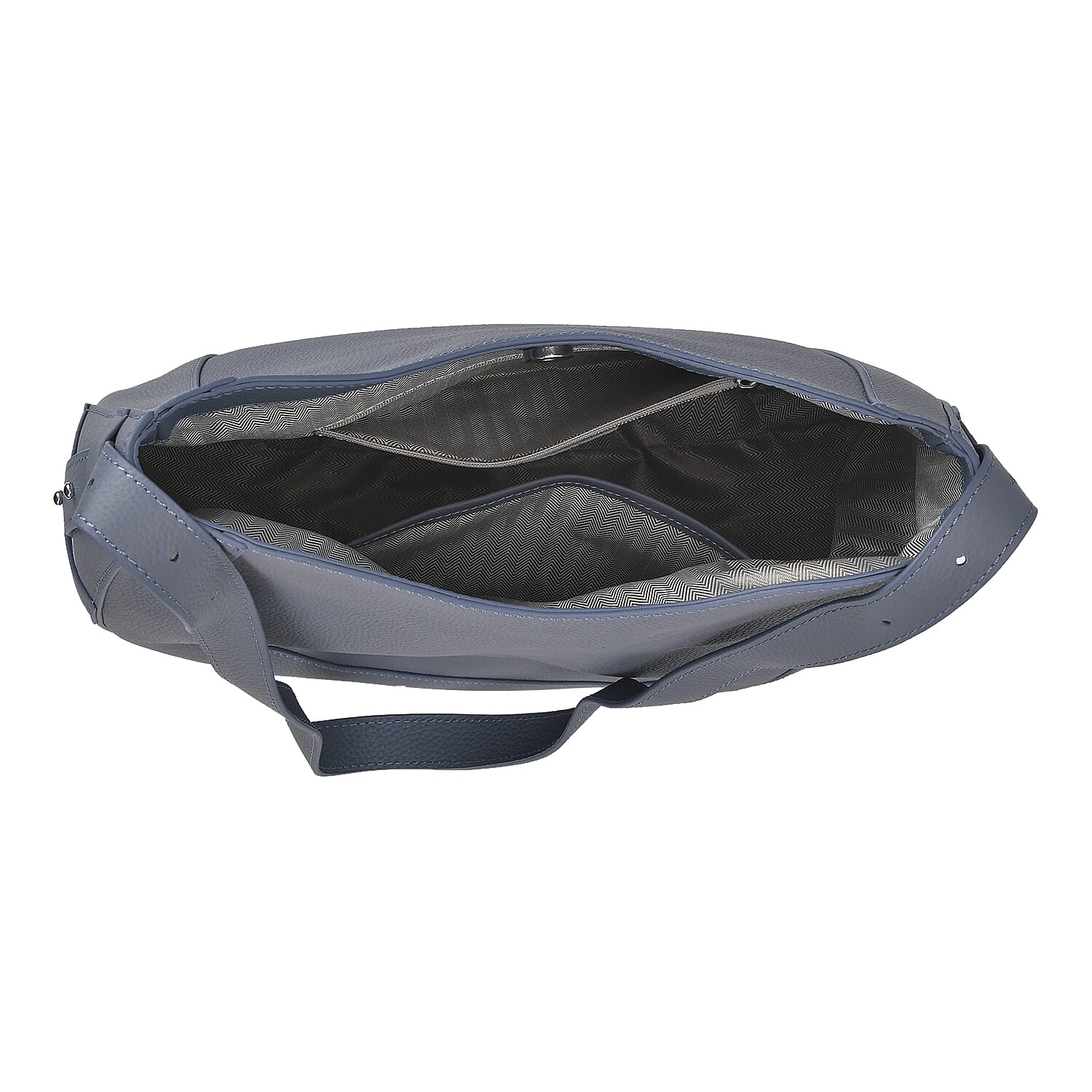 100% Genuine Leather U-shaped Crossbody Bag with Zipped Closure & Adjustable shoulder Strap - Blue