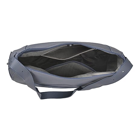 100% Genuine Leather U-shaped Crossbody Bag with Zipped Closure & Adjustable shoulder Strap - Blue