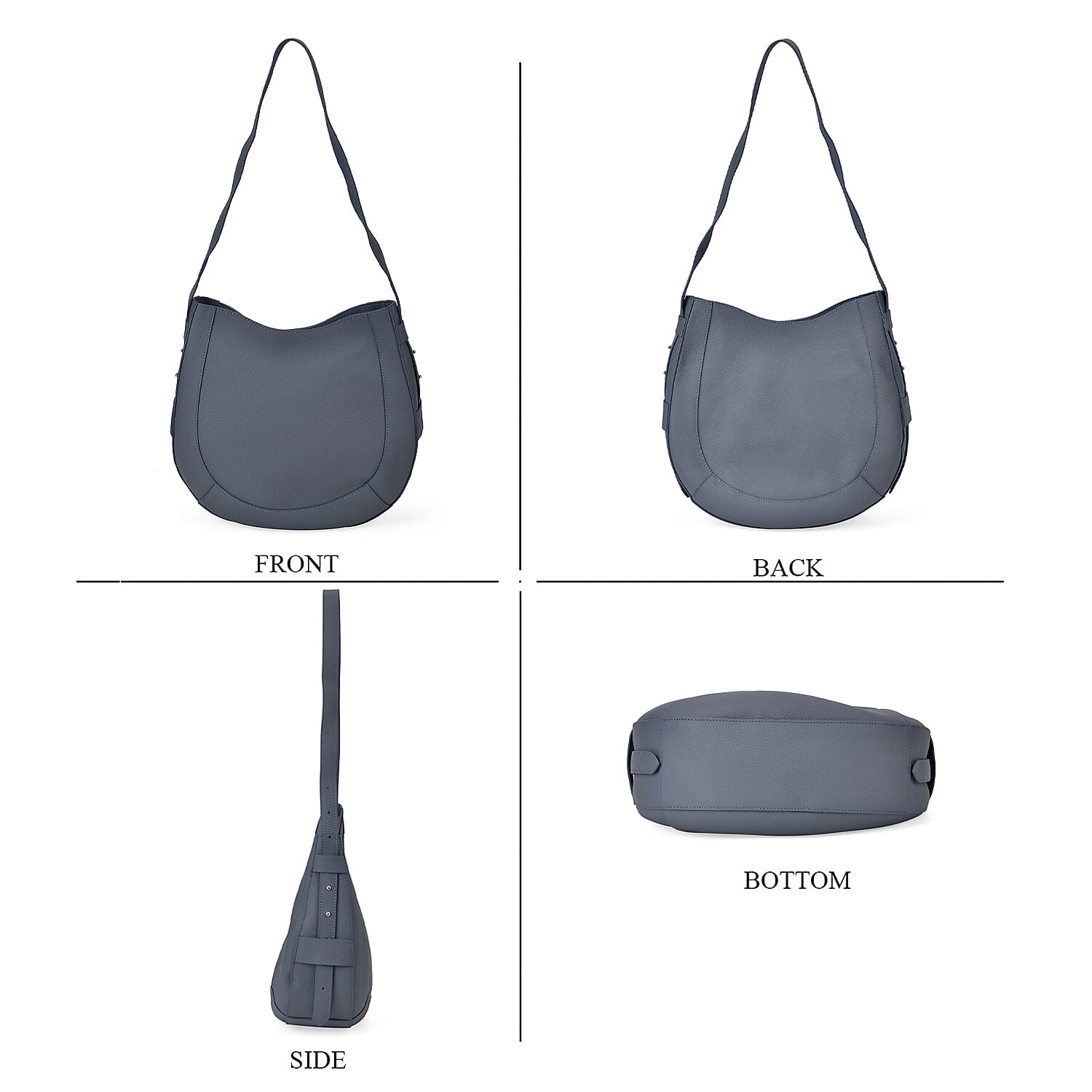 100% Genuine Leather U-shaped Crossbody Bag with Zipped Closure & Adjustable shoulder Strap - Blue