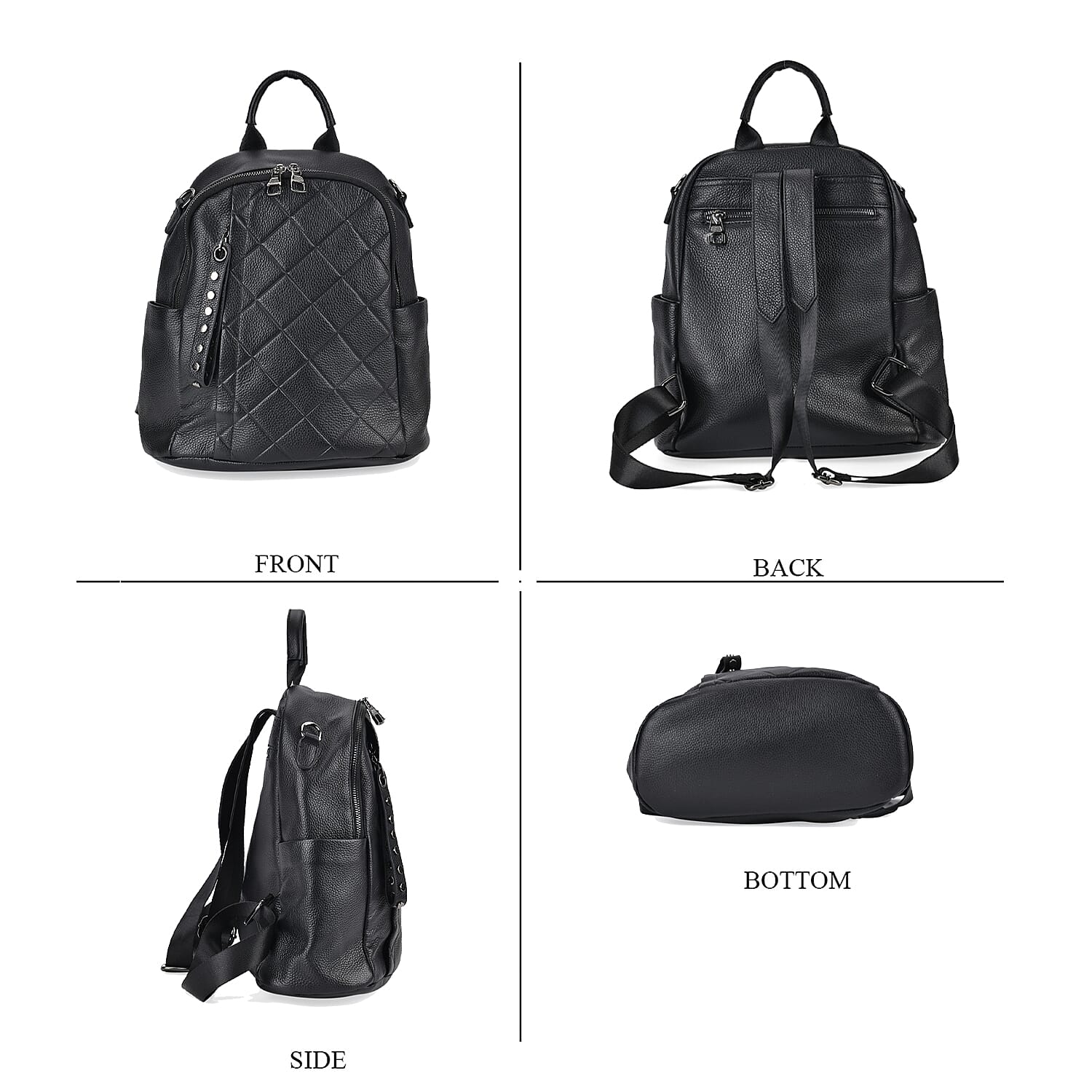 Leather Solid Backpack (Size 29x16x31 cm) - Black & Black