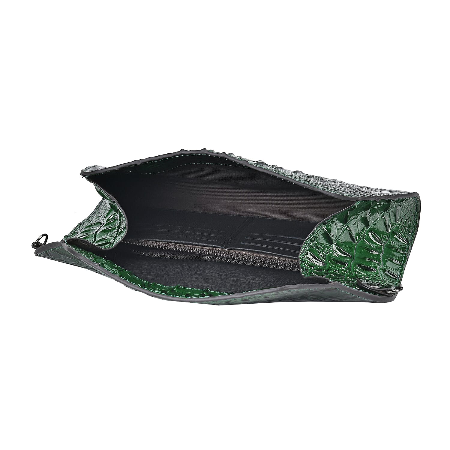 Designer Inspired - Embossed Genuine Leather Crossbody Bag With Long Chain - Green Designer Inspired - Embossed Genuine Leather Crossbody Bag With Long Chain - Green