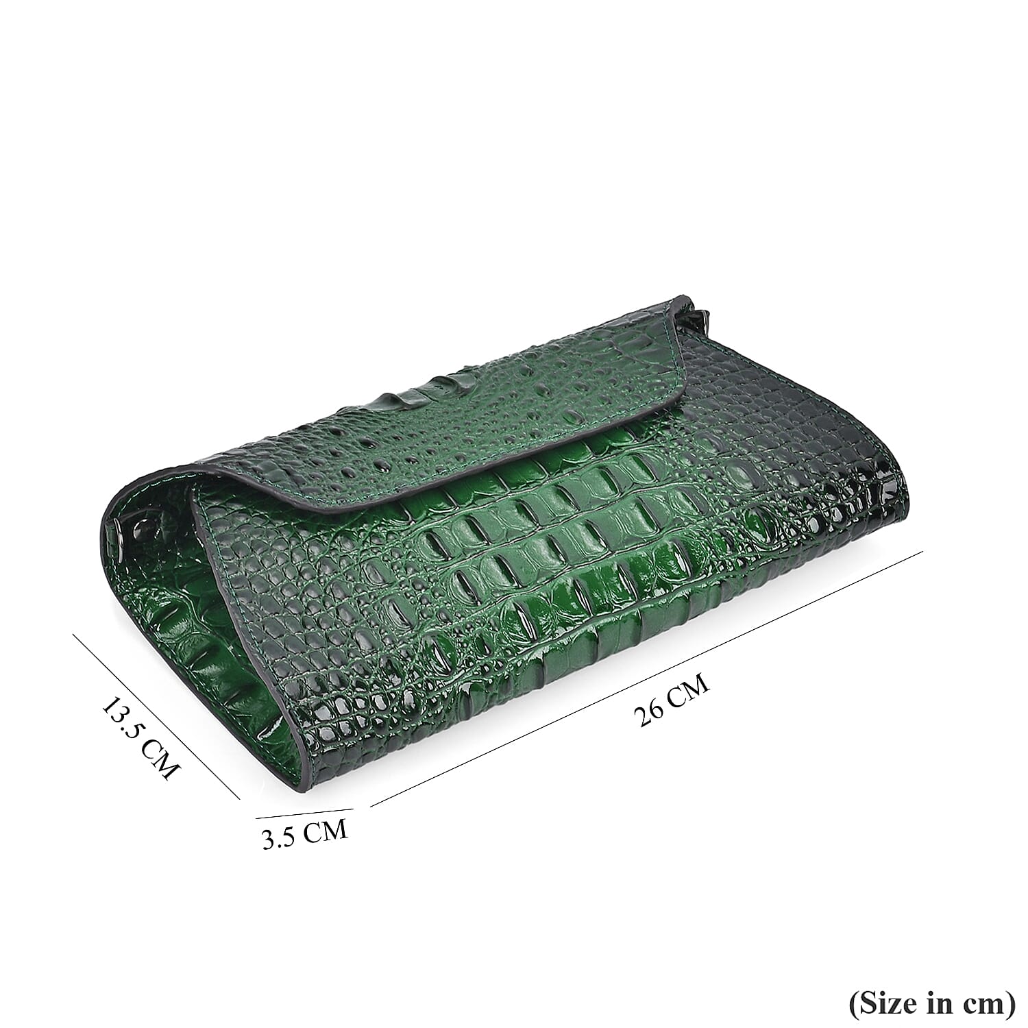 Designer Inspired - Embossed Genuine Leather Crossbody Bag With Long Chain - Green Designer Inspired - Embossed Genuine Leather Crossbody Bag With Long Chain - Green