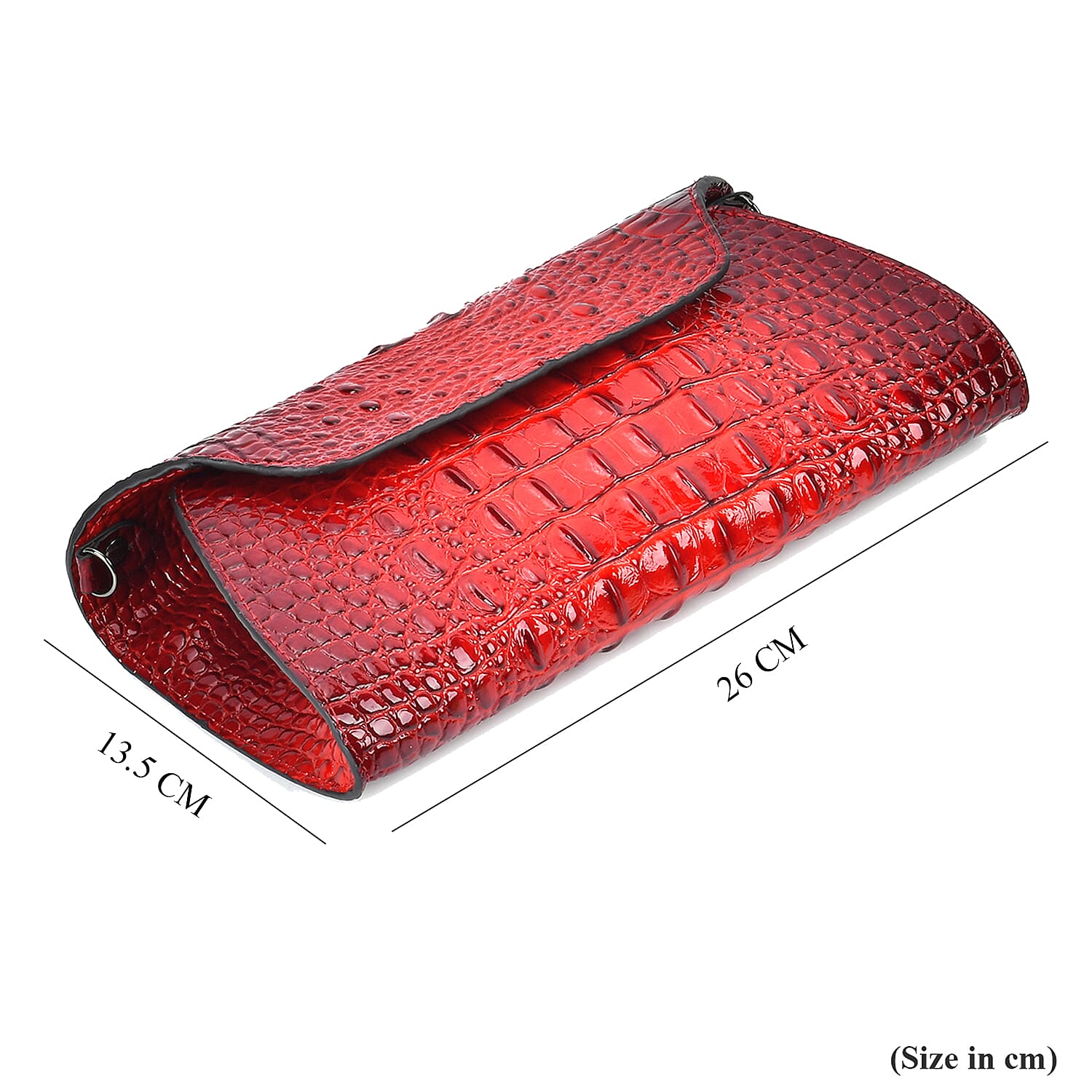Designer Inspired - Embossed Genuine Leather Crossbody Bag With Long Chain - Red