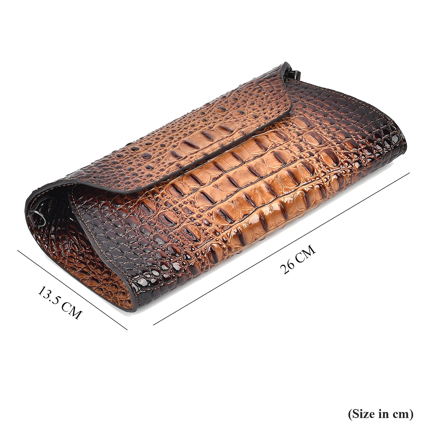 Designer Inspired - Embossed Genuine Leather Crossbody Bag With Long Chain - Brown