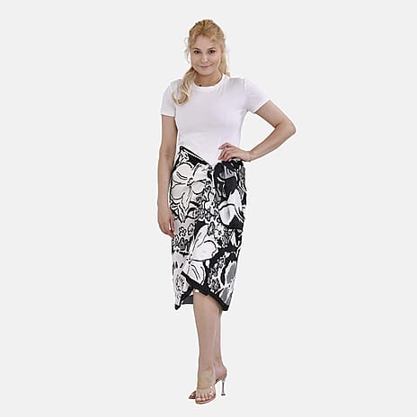 Printed Pattern Long Scarf (Size 180x80 cm) - Black & White