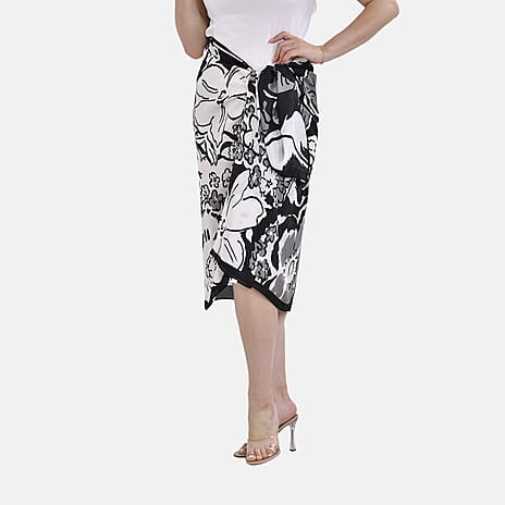 Printed Pattern Long Scarf (Size 180x80 cm) - Black & White