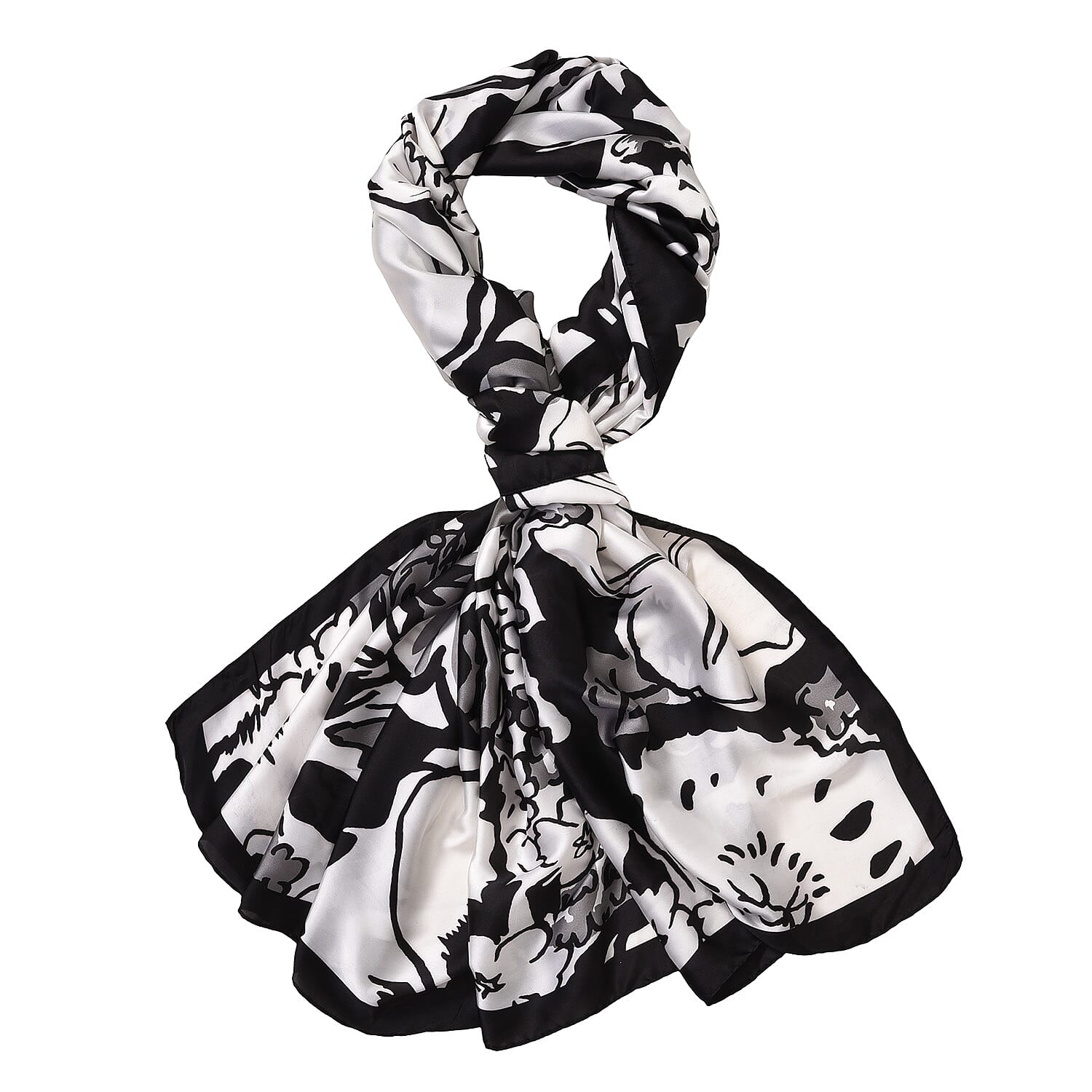 Printed Pattern Long Scarf (Size 180x80 cm) - Black & White