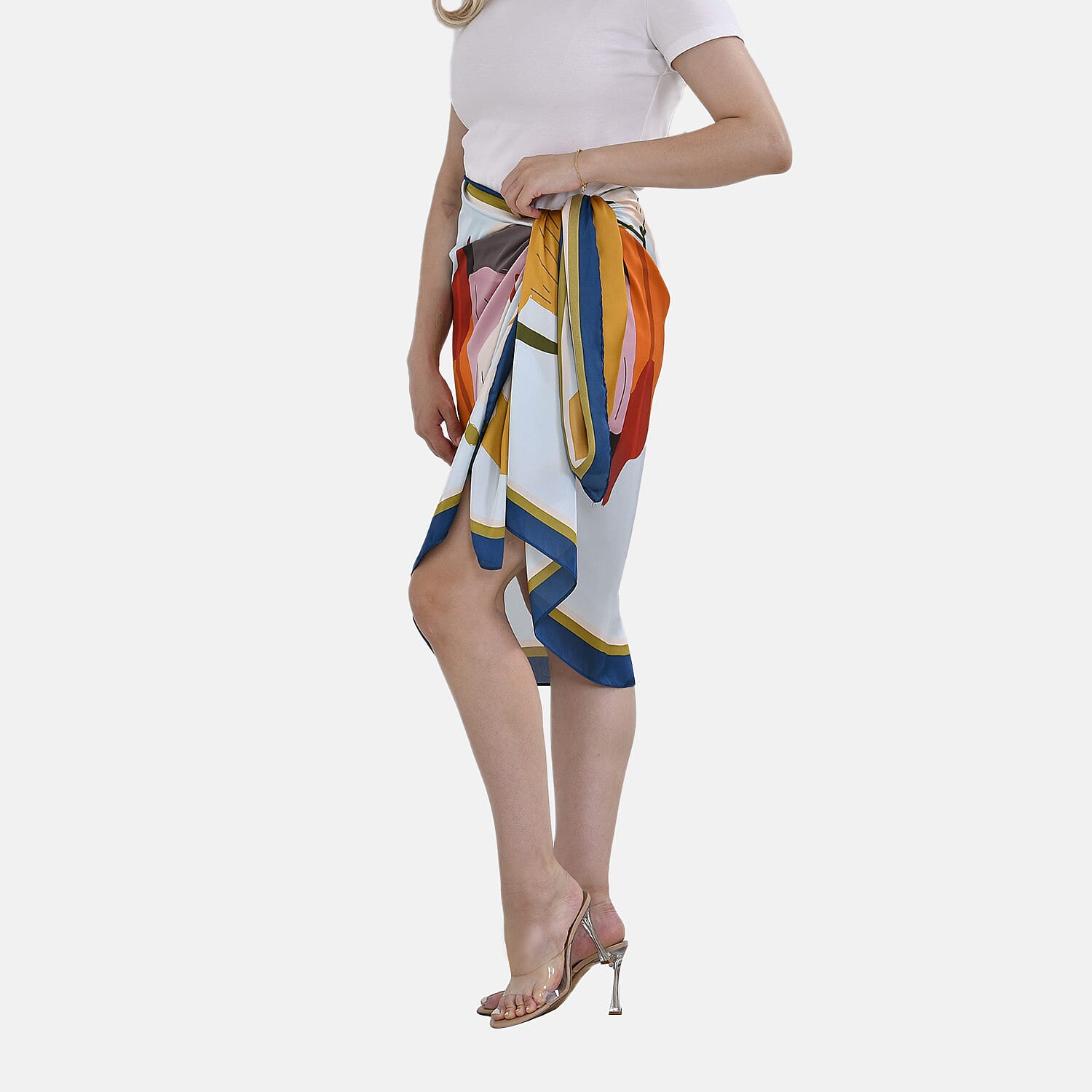 Closeout Deal - Cloud Brocade Women with Flower Printed Long scarf (Size 180x80 cm) - Blue & Yellow