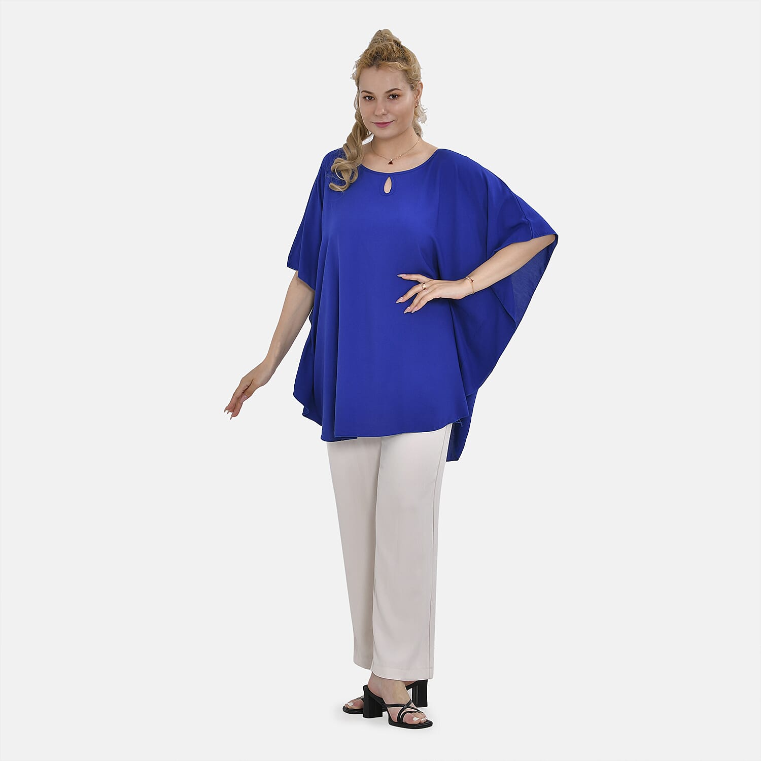 Tamsy 100% Viscose Round Neck Top (One Size 8-18) - Blue