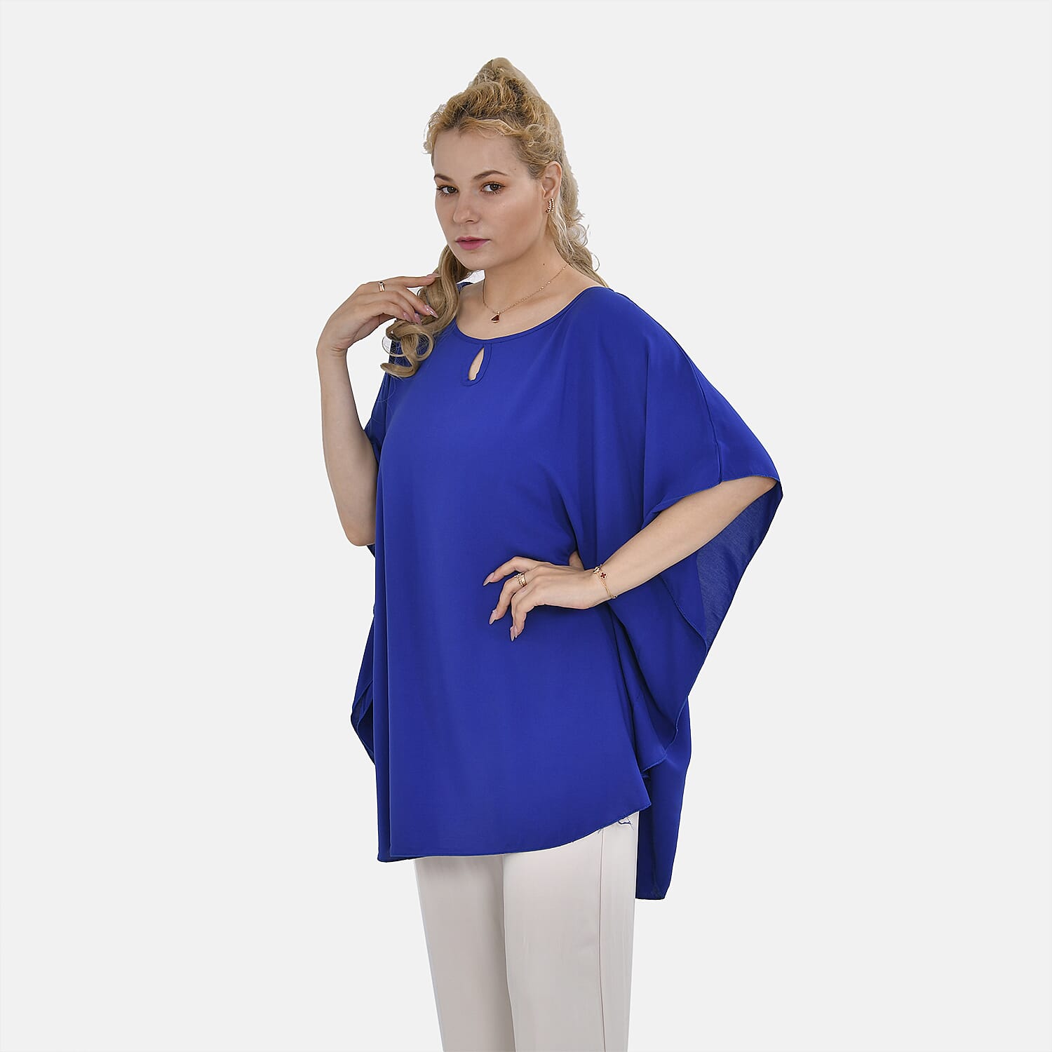 Tamsy 100% Viscose Round Neck Top (One Size 8-18) - Blue