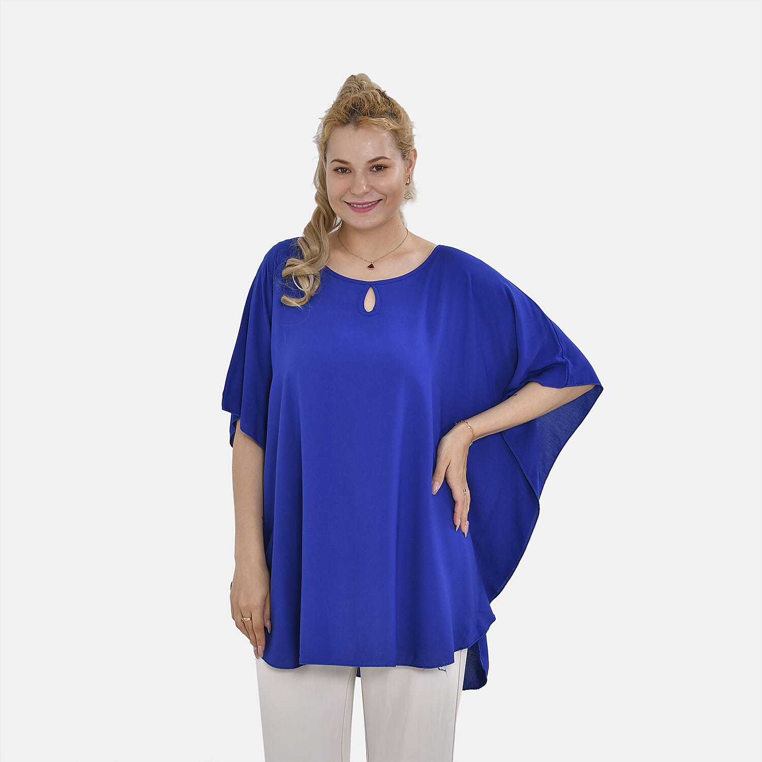 Tamsy 100% Viscose Round Neck Top (One Size 8-18) - Blue