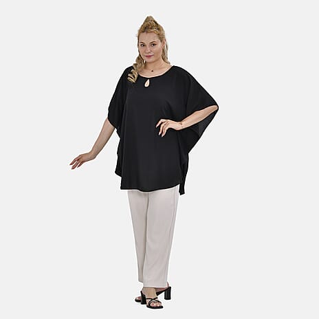 TAMSY 100% Viscose Round Neck Solid Top (One Size) - Black
