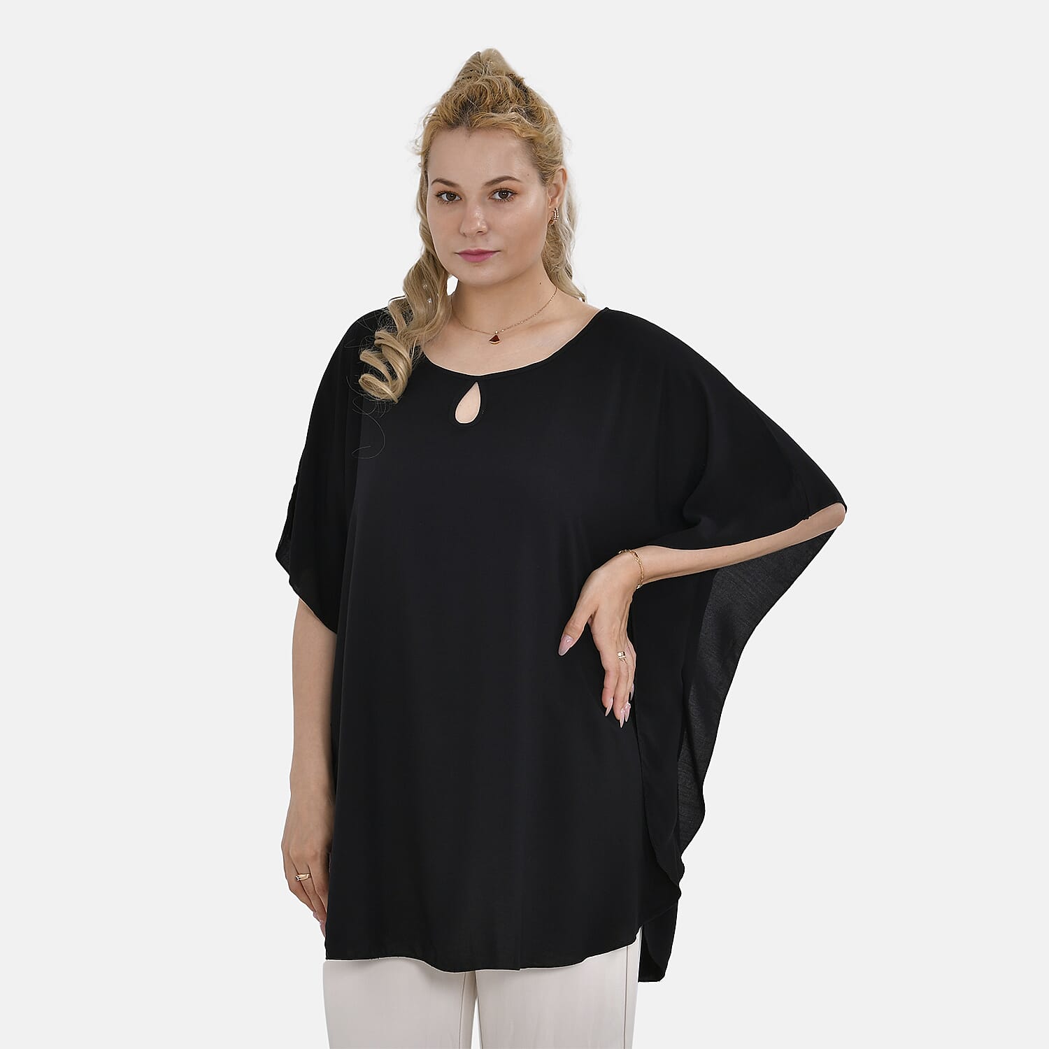 TAMSY 100% Viscose Round Neck Solid Top (One Size) - Black