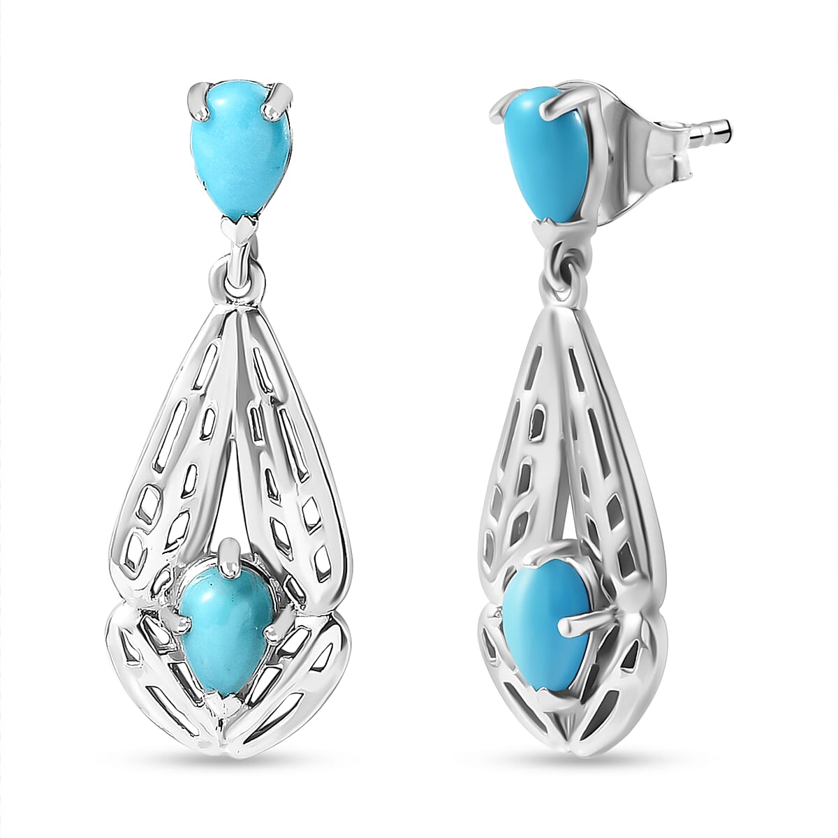 Arizona Sleeping Beauty Turquoise Dangle Earrings in Platinum Overlay Sterling Silver 1.60 Ct.