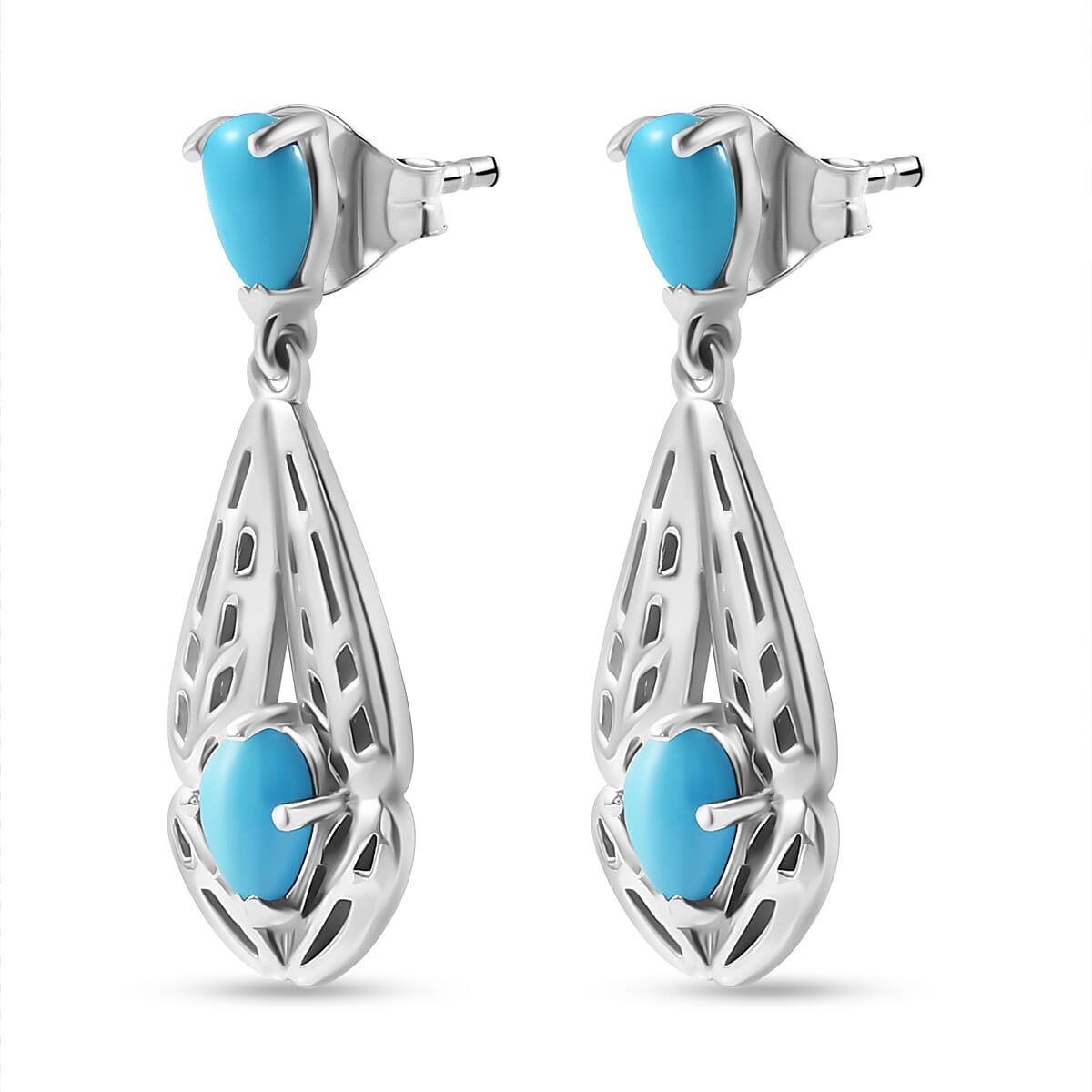 Arizona Sleeping Beauty Turquoise Dangle Earrings in Platinum Overlay Sterling Silver 1.60 Ct.
