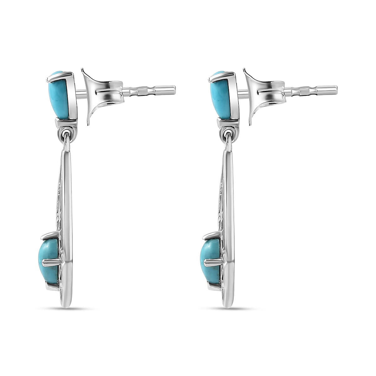 Arizona Sleeping Beauty Turquoise Dangle Earrings in Platinum Overlay Sterling Silver 1.60 Ct.