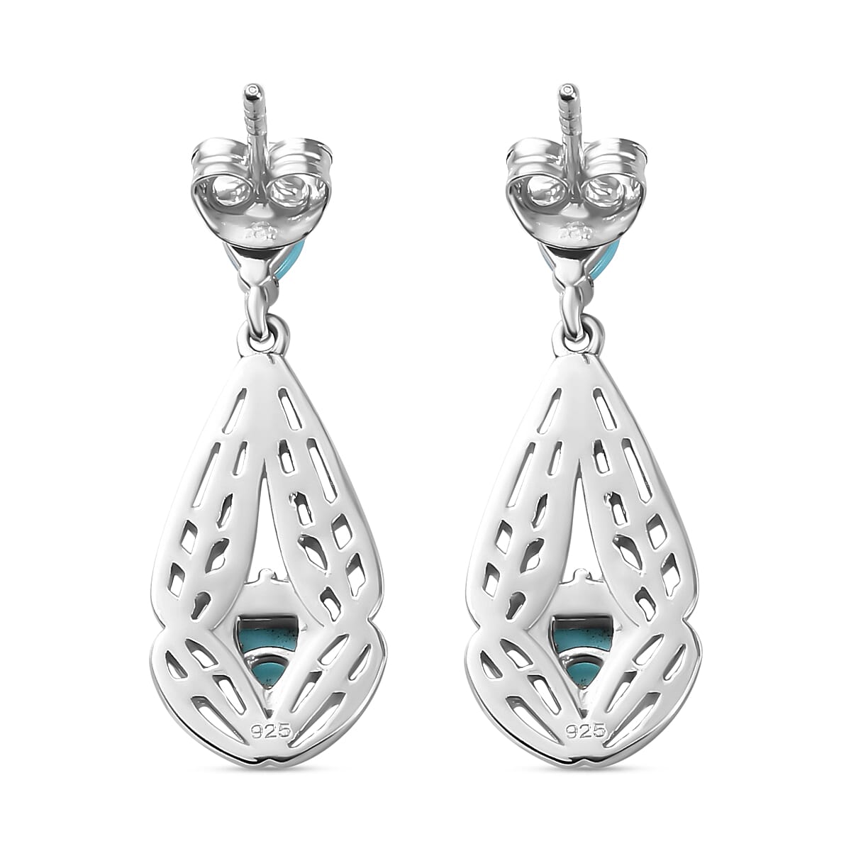Arizona Sleeping Beauty Turquoise Dangle Earrings in Platinum Overlay Sterling Silver 1.60 Ct.