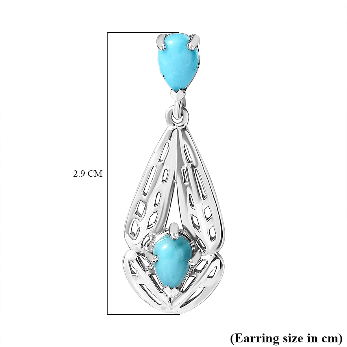 Arizona Sleeping Beauty Turquoise Dangle Earrings in Platinum Overlay Sterling Silver 1.60 Ct.