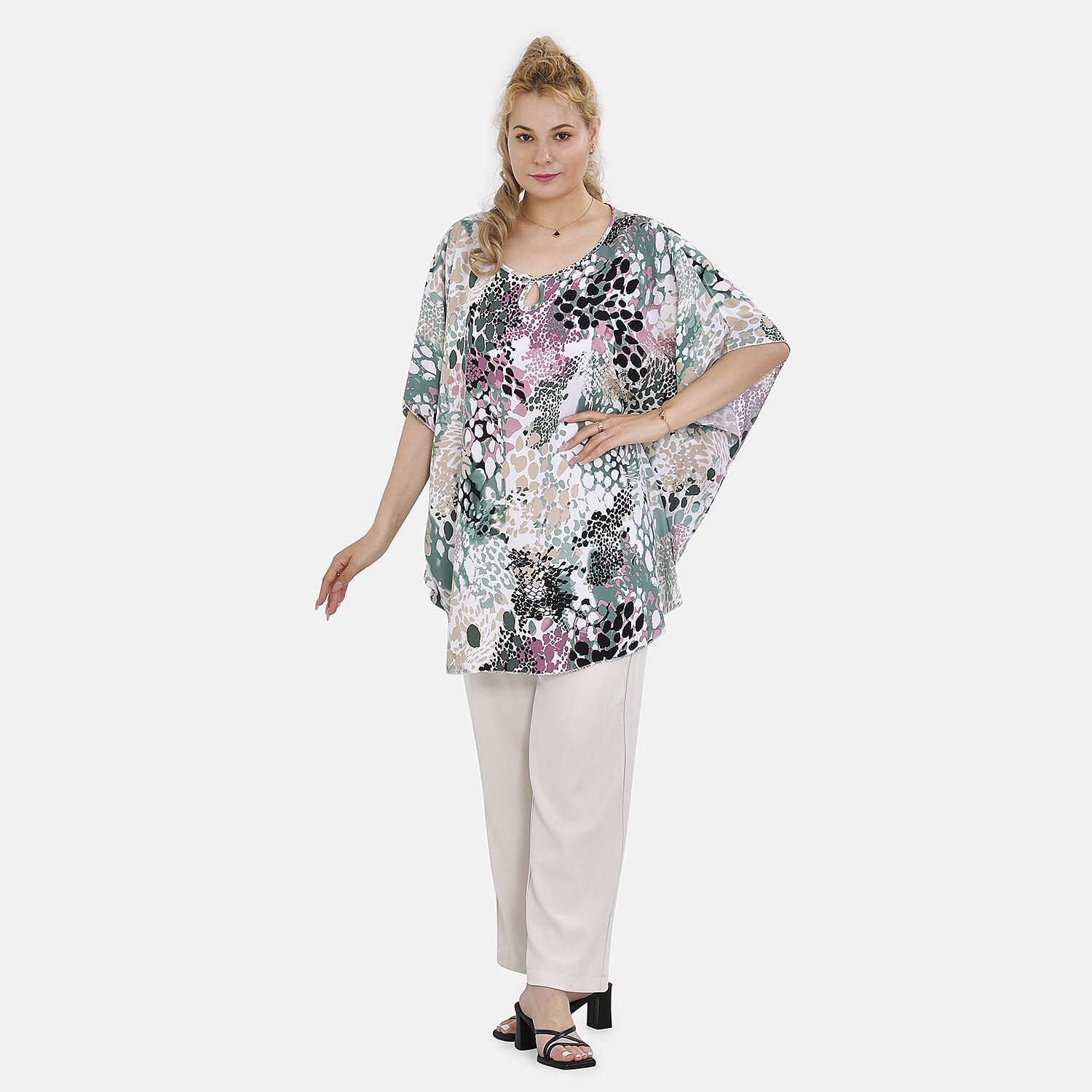 TAMSY 100% Viscose Printed Round Neck Top (One Size) - White