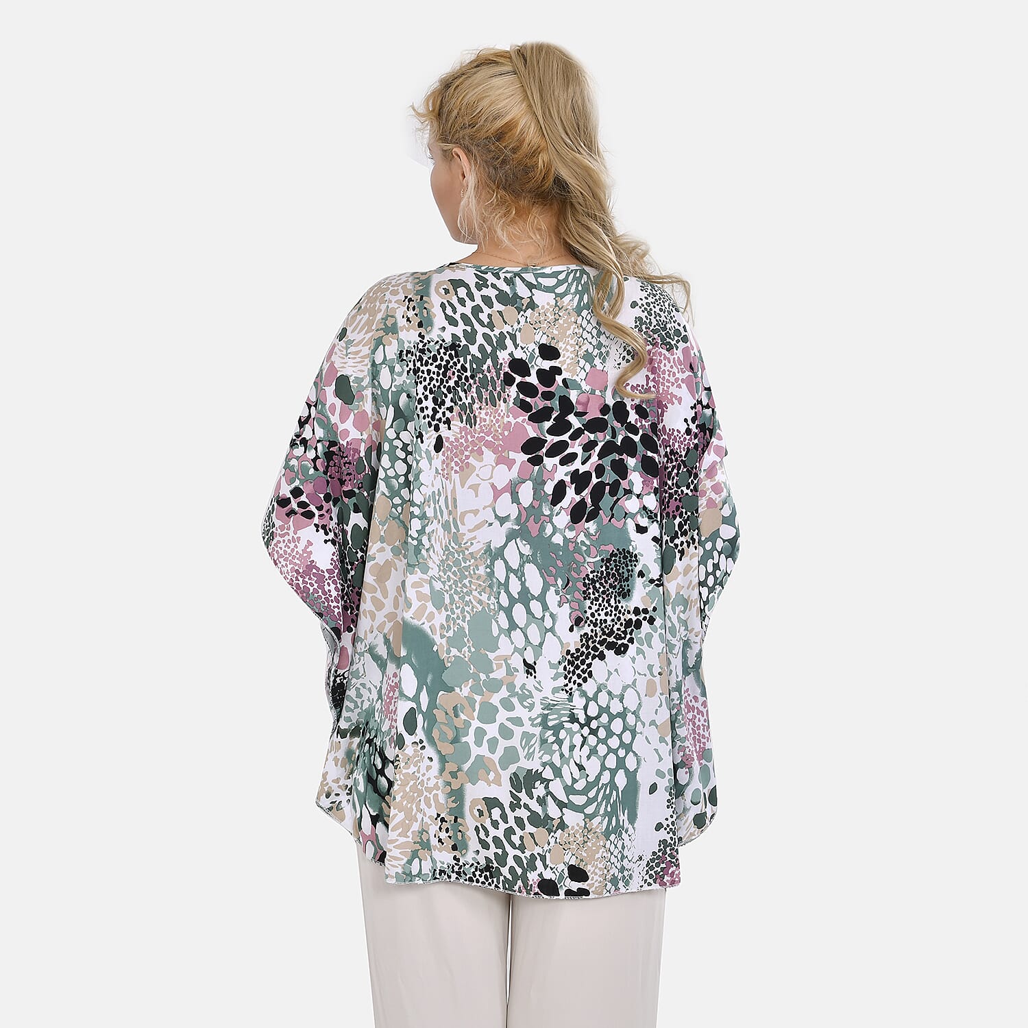 TAMSY 100% Viscose Printed Round Neck Top (One Size) - White