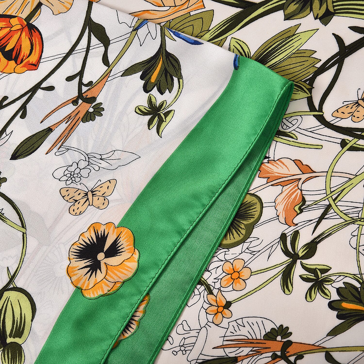 Closeout Deal - Cloud Brocade Border Printed Long scarf (Size 180x80 cm) - White & Green