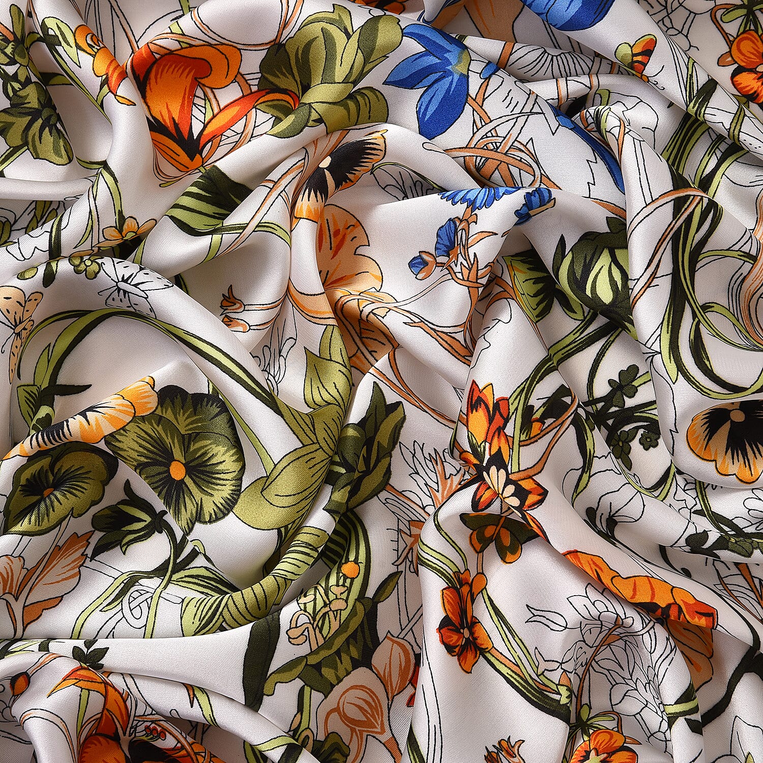 Closeout Deal - Cloud Brocade Border Printed Long scarf (Size 180x80 cm) - White & Green