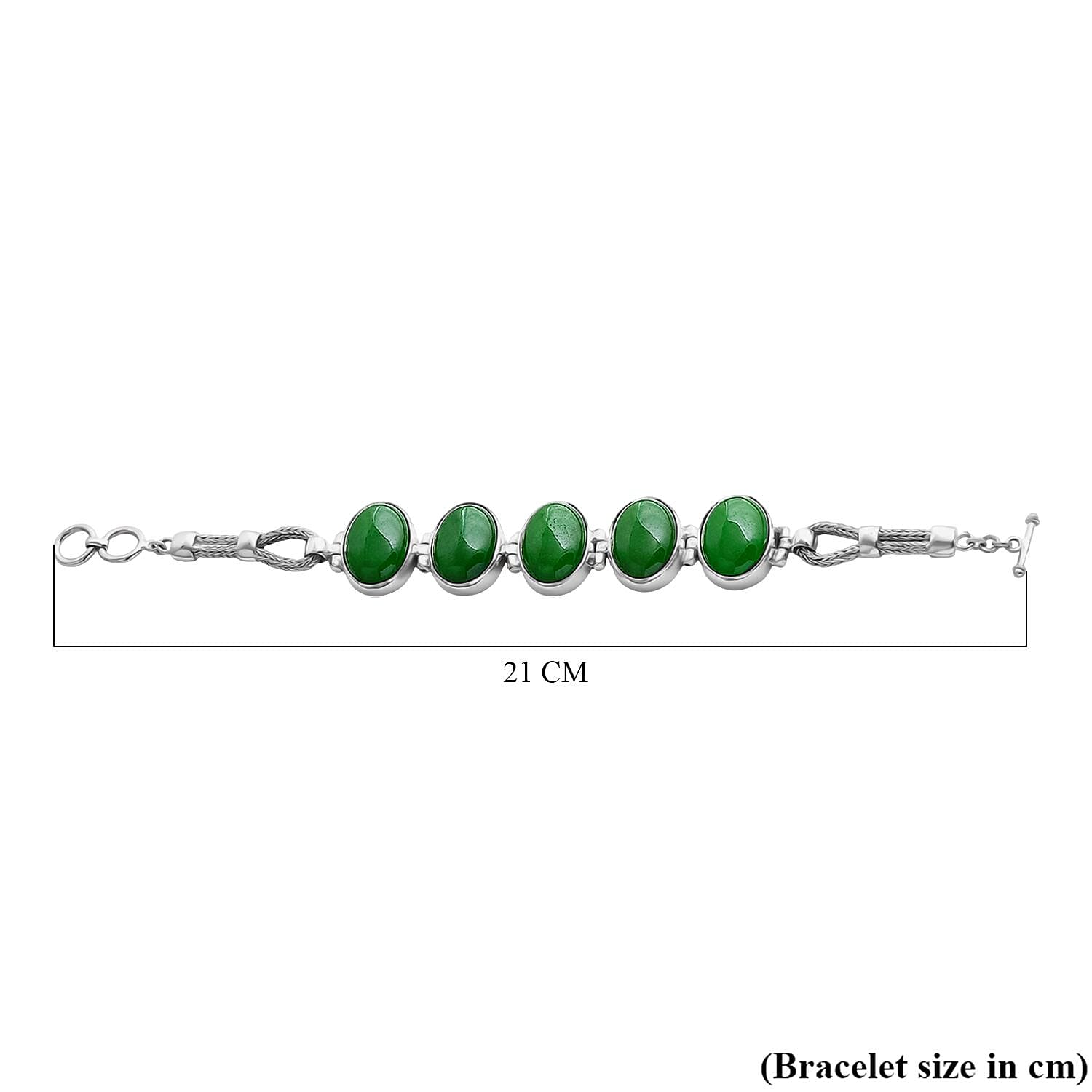 Royal Bali Collection Green Jade Bracelet (Size 8) with T-Bar Clasp Sterling Silver 90.33 Ct, Silver Wt. 26.00 Gms.