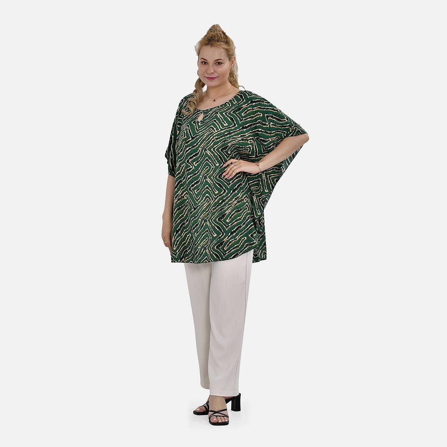 TAMSY 100% Viscose Printed Round Neck Top (One Size) - Green