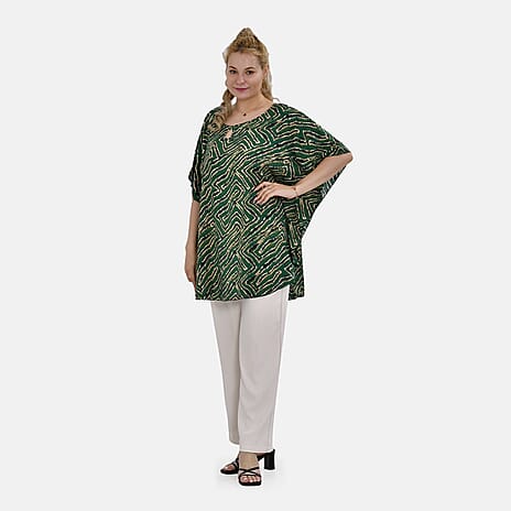 TAMSY 100% Viscose Printed Round Neck Top (One Size) - Green