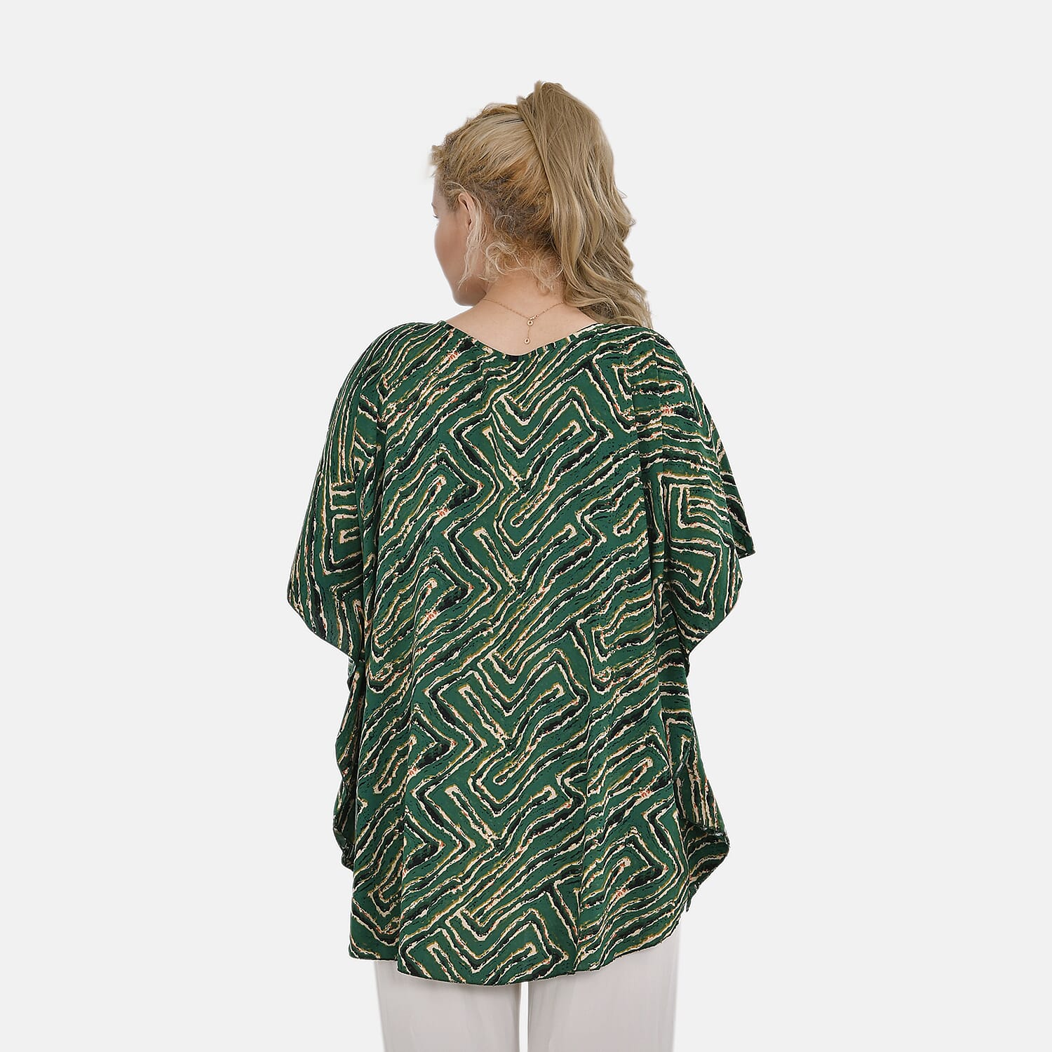 TAMSY 100% Viscose Printed Round Neck Top (One Size) - Green