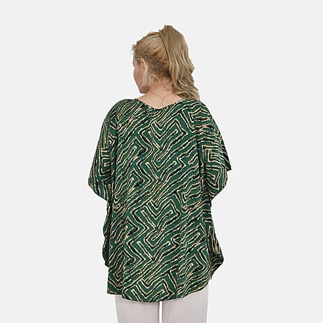 TAMSY 100% Viscose Printed Round Neck Top (One Size) - Green