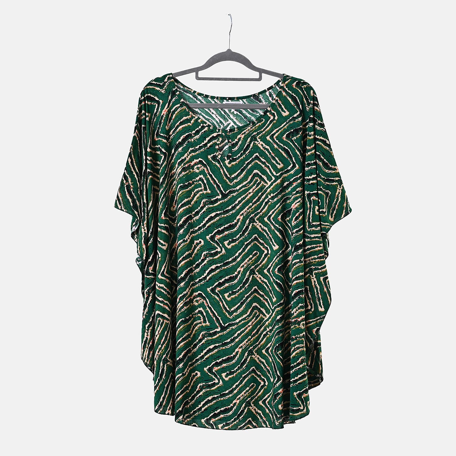 TAMSY 100% Viscose Printed Round Neck Top (One Size) - Green
