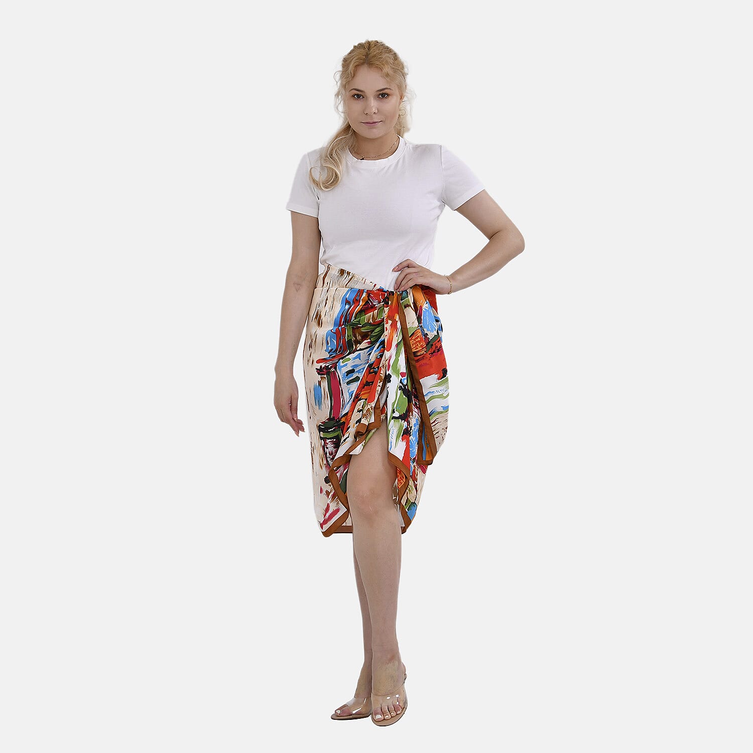 Closeout Deal - Cloud Brocade Border Printed Long scarf (Size 180x80 cm) - Red