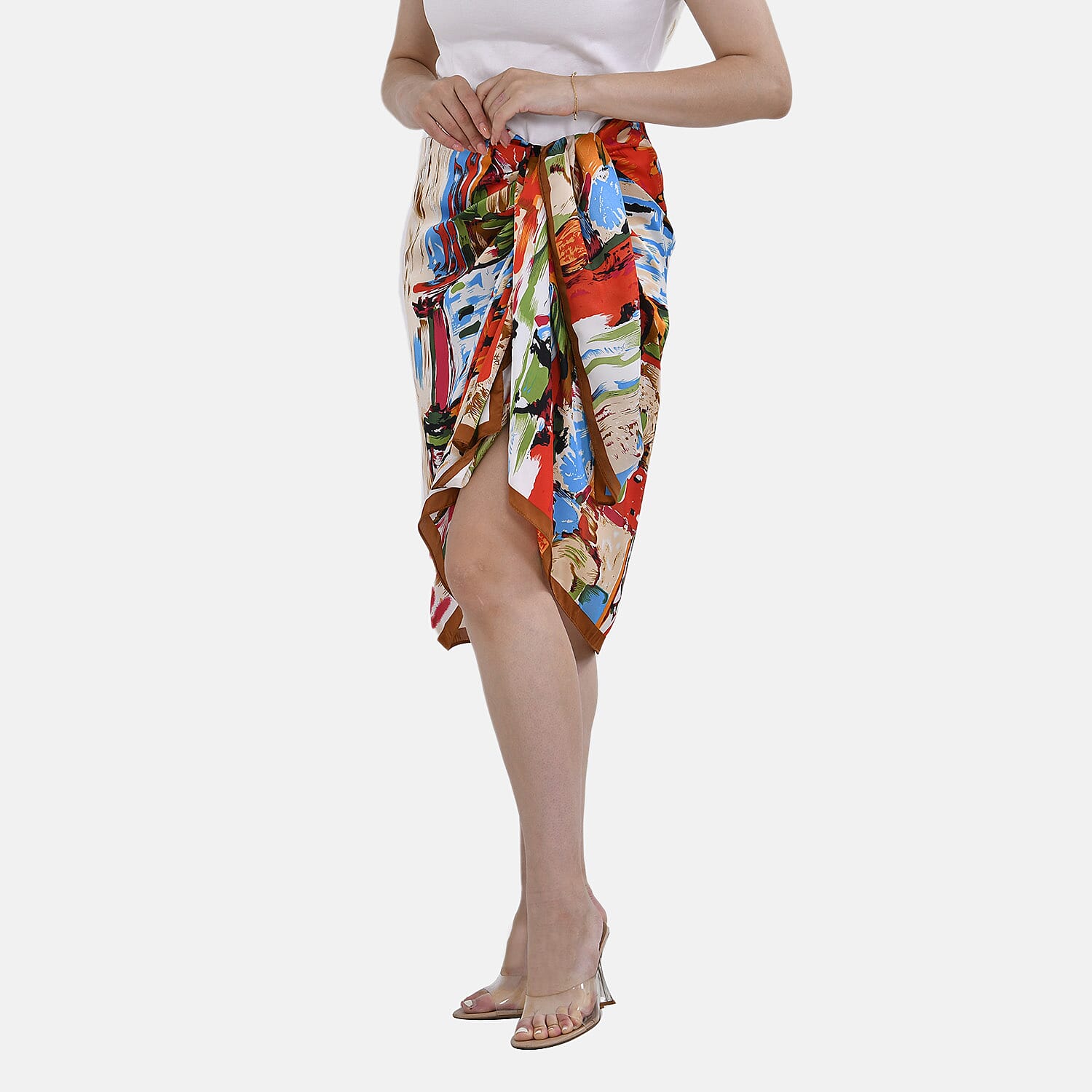 Closeout Deal - Cloud Brocade Border Printed Long scarf (Size 180x80 cm) - Red