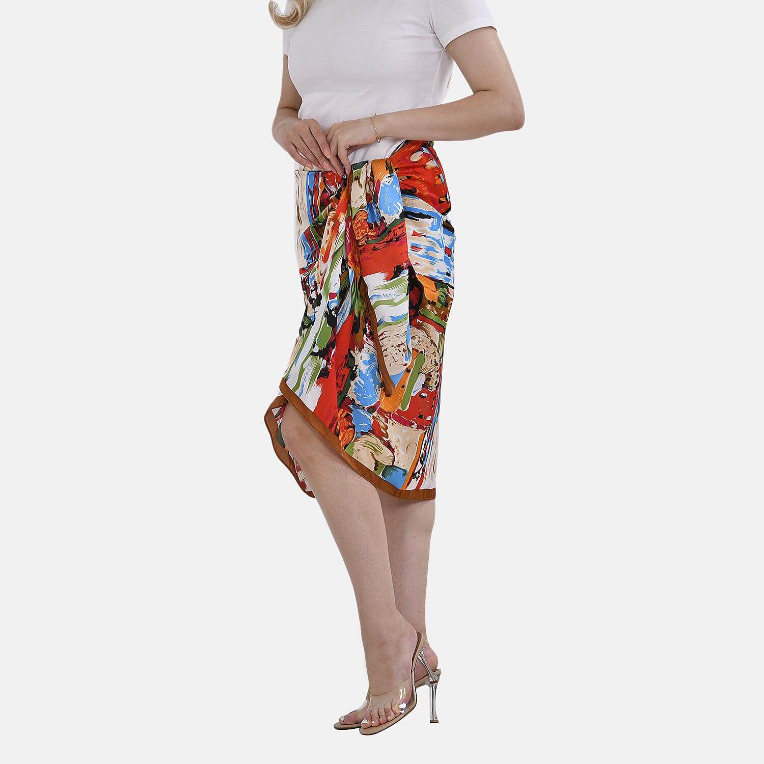 Closeout Deal - Cloud Brocade Border Printed Long scarf (Size 180x80 cm) - Red