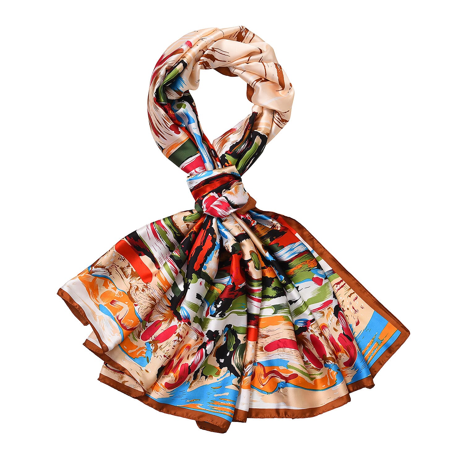 Closeout Deal - Cloud Brocade Border Printed Long scarf (Size 180x80 cm) - Red