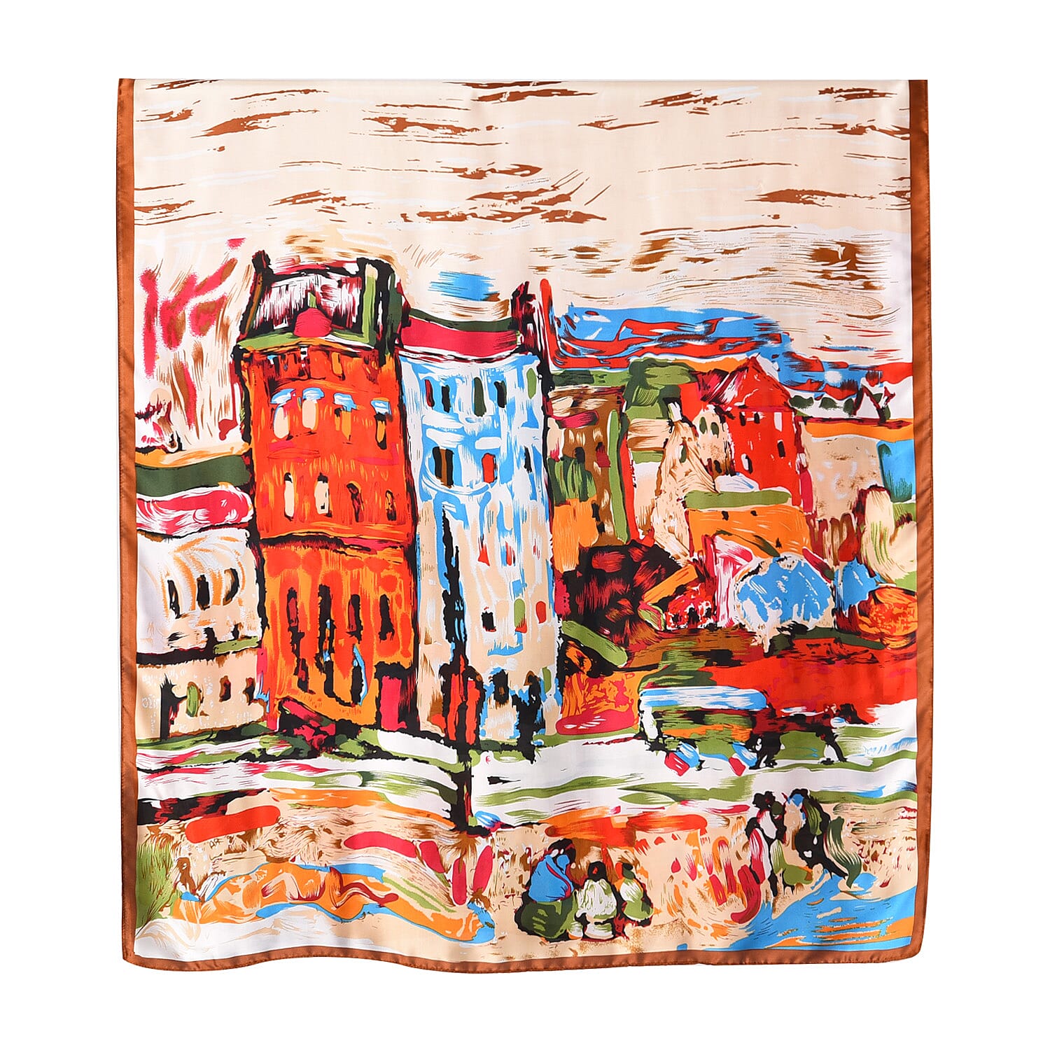 Closeout Deal - Cloud Brocade Border Printed Long scarf (Size 180x80 cm) - Red