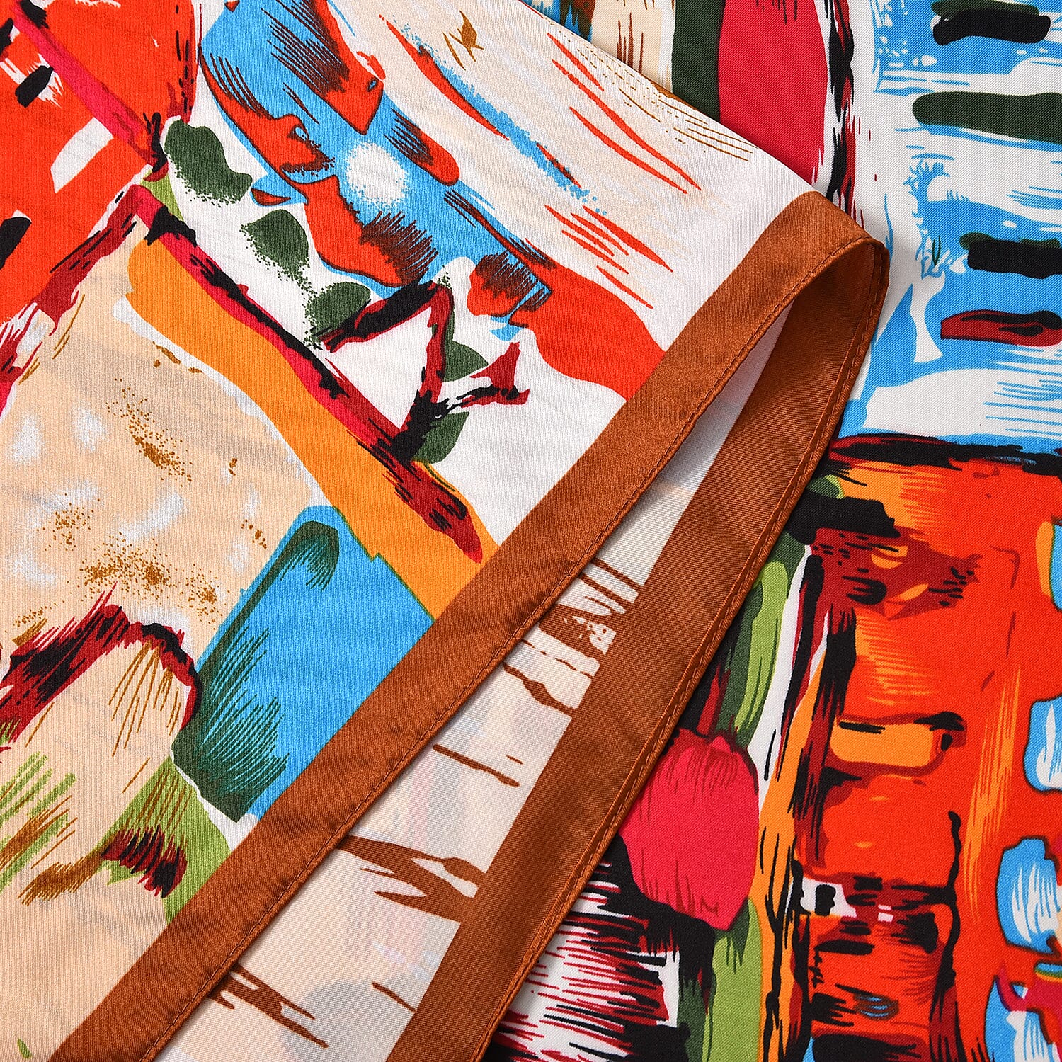 Closeout Deal - Cloud Brocade Border Printed Long scarf (Size 180x80 cm) - Red