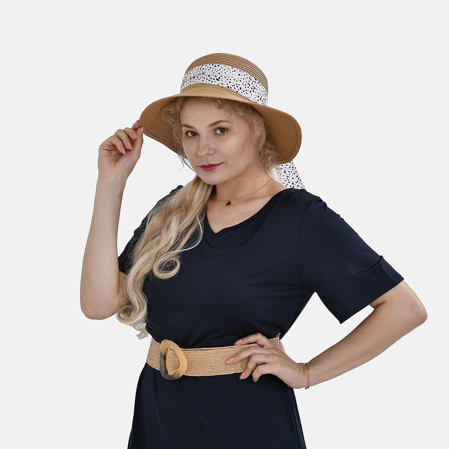 Set of 2 - Summer Hat & Elasticated Belt - Camel