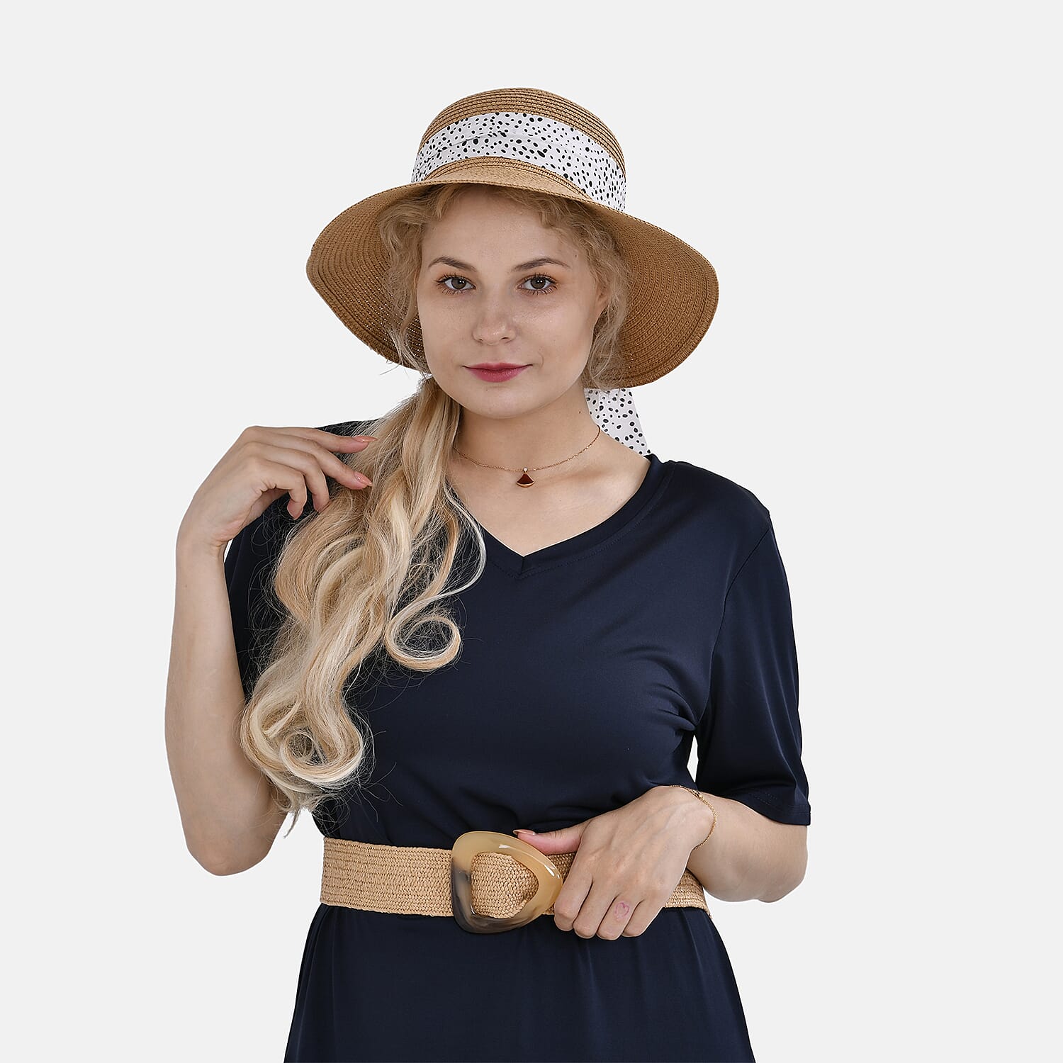 Set of 2 - Summer Hat & Elasticated Belt - Camel